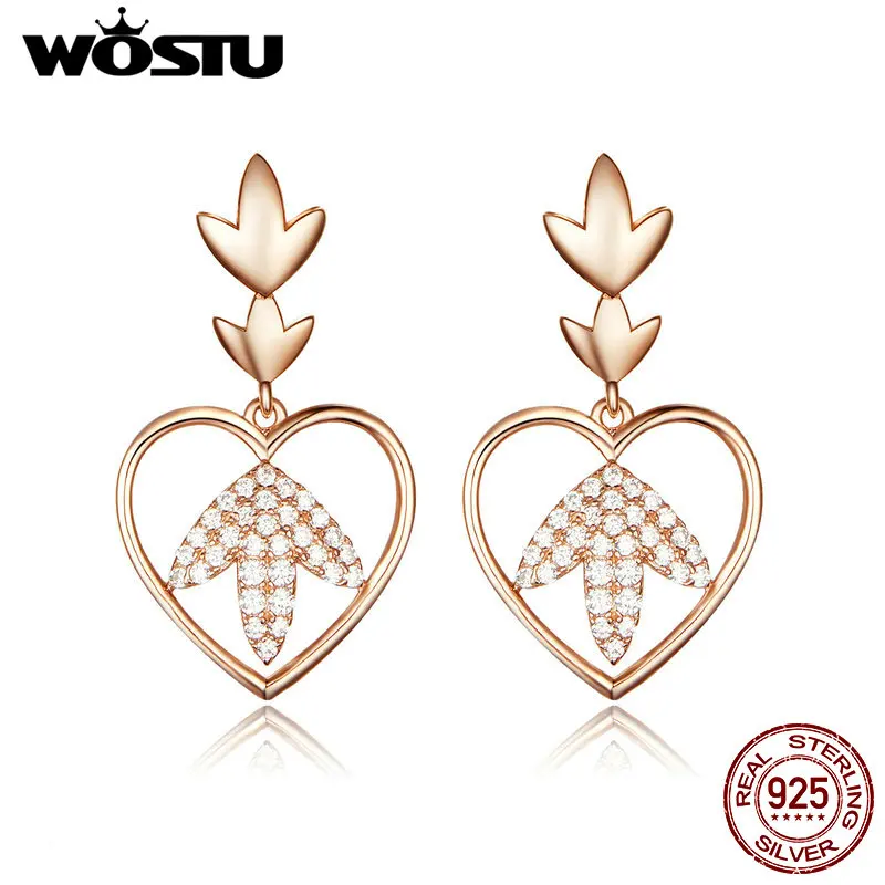 

WOSTU 925 Sterling Silver Arrow Love Heart Stud Earrings Zircon Rose Gold Earrings For Women Wedding Luxury Brand Jewelry CQE557
