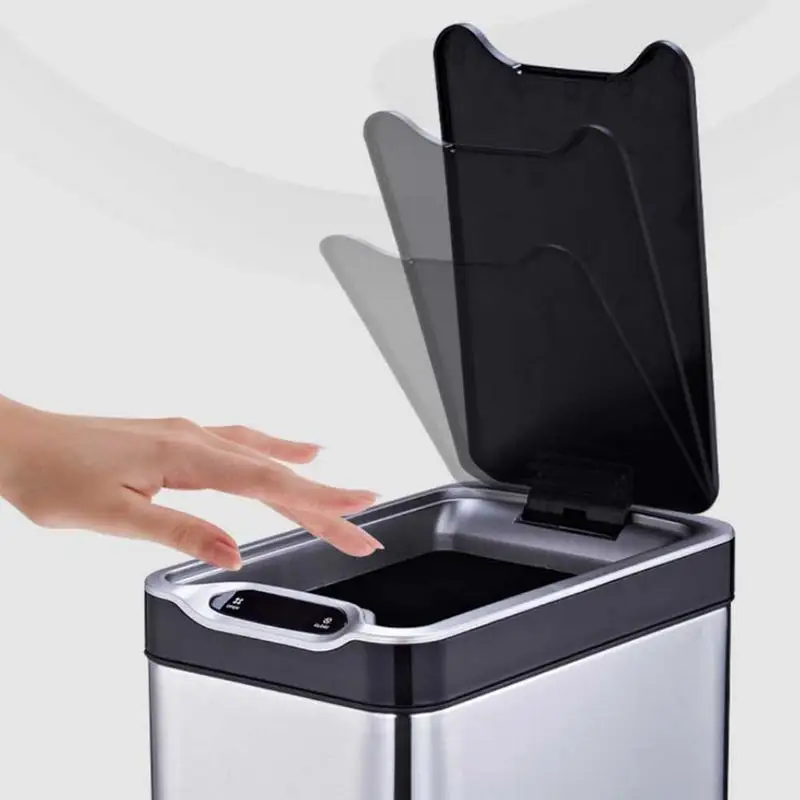 

Smart Trash Can Stainless Steel 12L With Cover 0.3 Second Speed Automatic System Intelligent Induction Full Sealing Bucket
