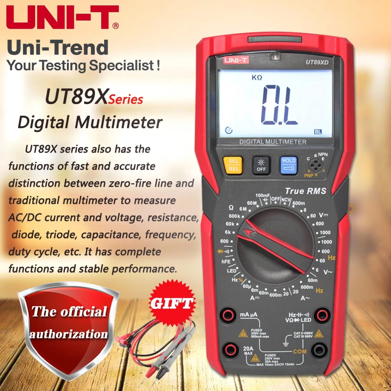 Unit digital ut89x Multimeter electricidad medidor de AC/DC a V Ω Hz ncv Live temperatura