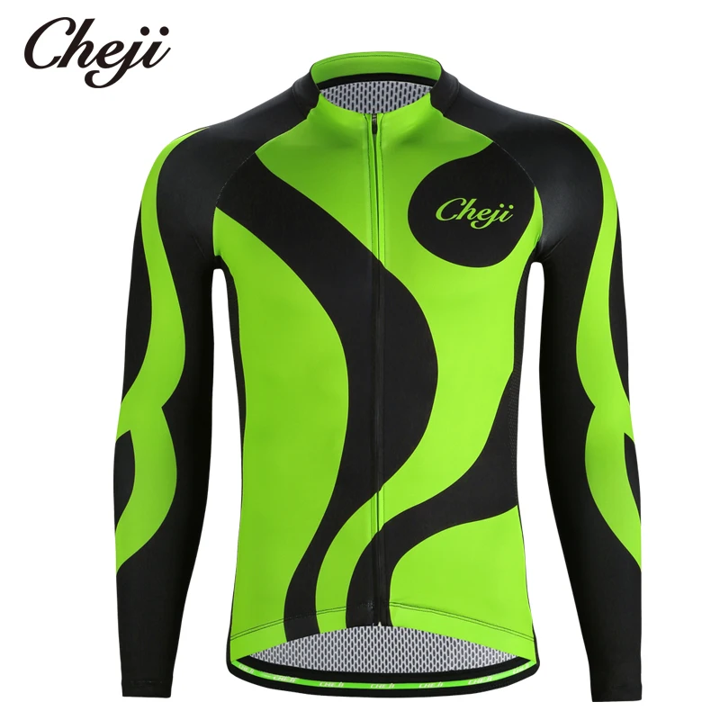 

CHEJI 2019 Green Men's Long Sleeves Bike Shirts Quick Dry High Elastic Cycling Clothes Tops Spring Autumn Bicycle Jersey