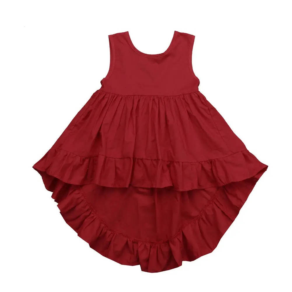 2019 Summer Toddler Kids Baby Girl Sleeveless Solid Color Asymmetrical Dress Sundress Clothes | Детская одежда и обувь