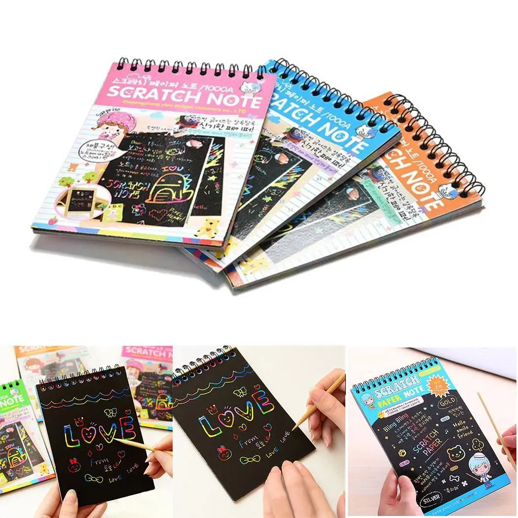 

New Creative Mini Scraping Color DIY Coil Graffiti Essay Notebook Square with Pen Wooden Casual Fashion