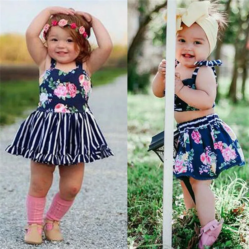 1 6T Kids Baby Girl Summer Flower Clothes Set Cotton Boho Beach Floral Dress set Sleeveless Top