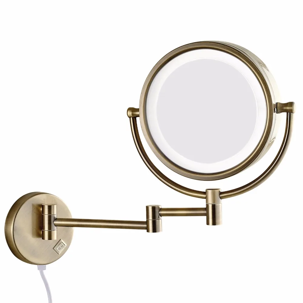 Gulun настенное зеркало для макияжа для ванной со светодиодными лампами и 10X увеличительным двойным удлинителем складные зеркала для бритья двухстороннее античное