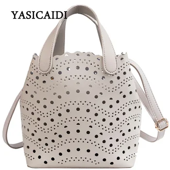 

YASICAIDI 2019 Women's Summer PU Bags Sweet Lady Style Two-piece Openwork Bag Fashion Trend Simple Shoulder Diagonal Tote Bag