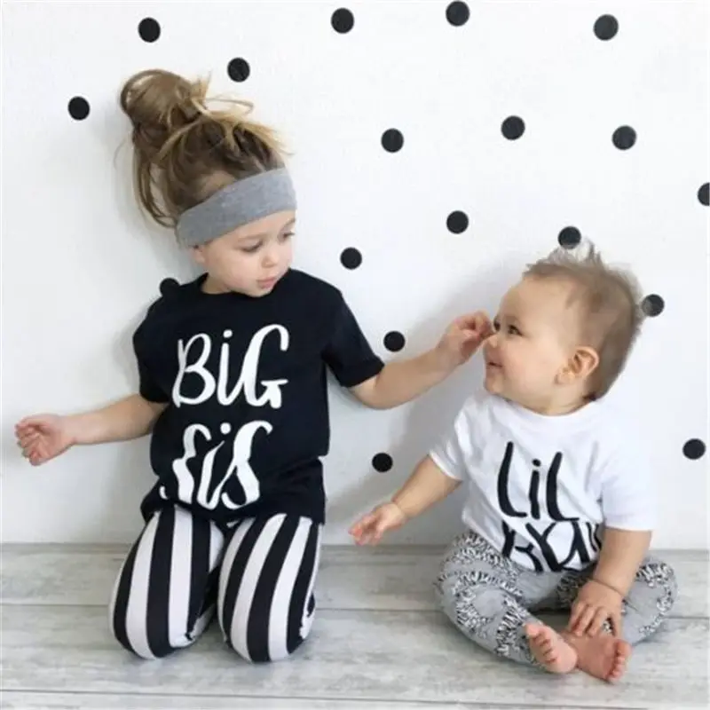 

Emmababy High Quality Baby Boy Girls Kids Summer T-shirt Big Sister Litttle Brother Matching Outfit Fashion Solid T Shirt Gifts