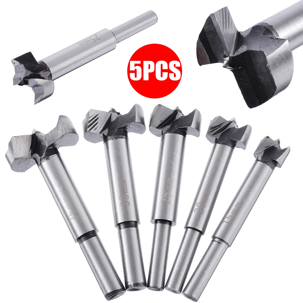 5pcs/set 15/20/25/30/35mm Wood Drill Bit Hole Saw Cutter Tool with Round Shank for Wood Cutter Garden Tool