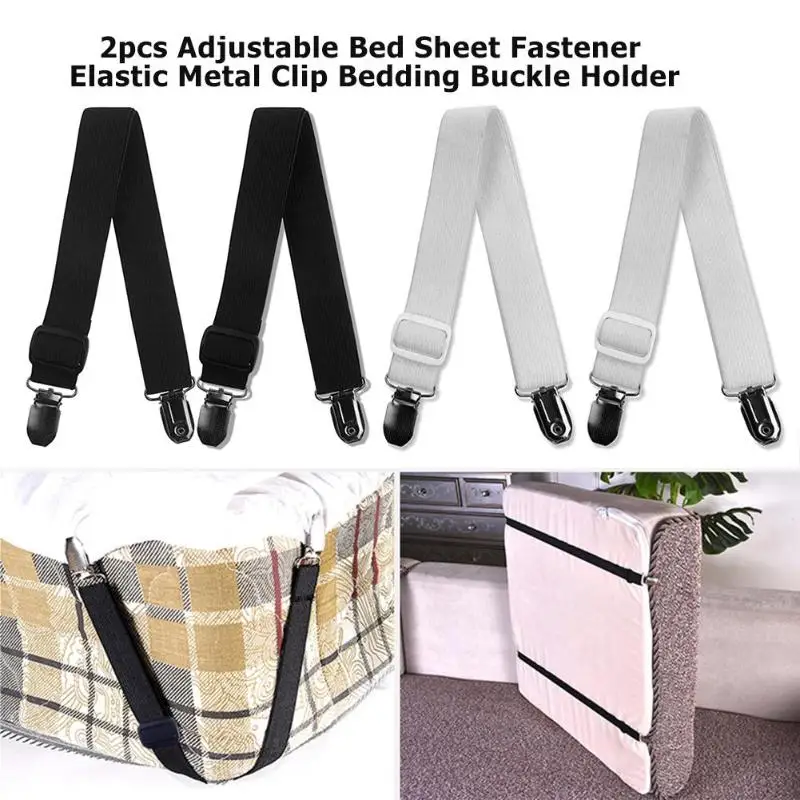 

2pcs Adjustable Bed Sheet Clips Fixing Slip-Resistant Belt Fastener Elastic Metal Clip Bedding Buckle Holder