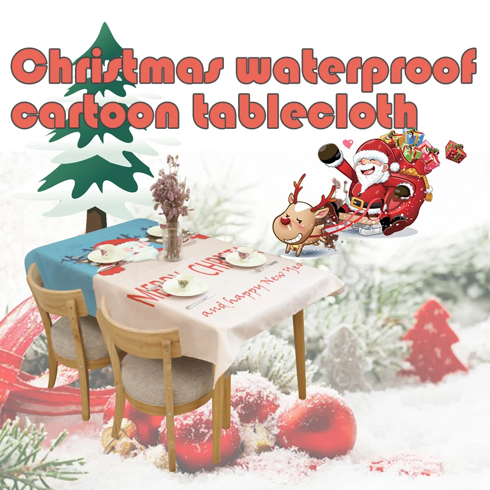 Скатерть на Новый год и Рождество скатерть для кухни столовой олень снеговик