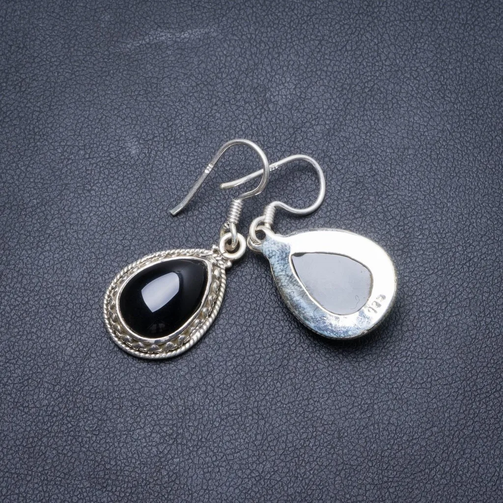 

Natural Black Onyx Handmade Unique 925 Sterling Silver Earrings 1 1/4" Y2052