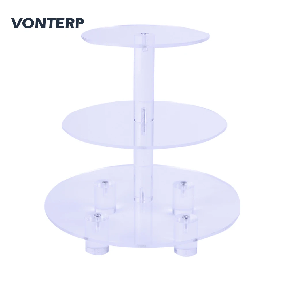 

HMROVOOM 1 PC Round 3 Tier Acrylic Cupcake Display Stand /cake stand with base 3 Tier Round with base (6" between 2 layers)