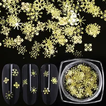 90 шт./кор. блеск для ногтей, ультра тонкий металлический золотой Снежинка новогодняя елка хлопья 3D нейл-арта украшения
