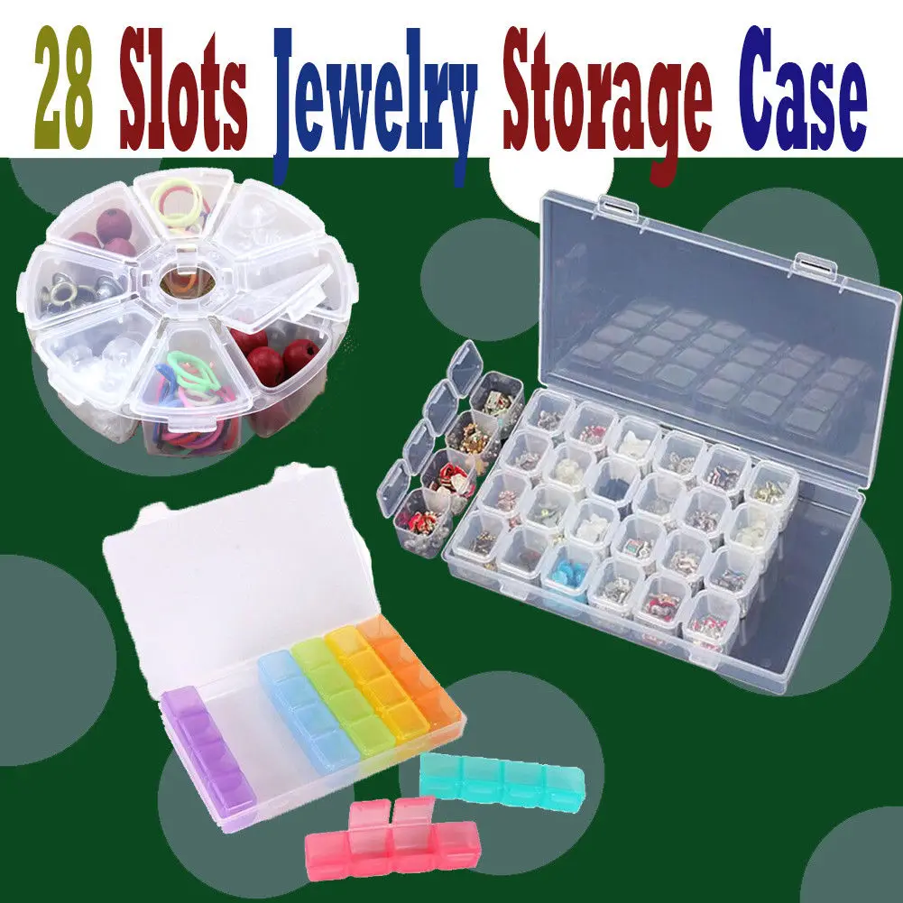 28 Slots Adjustable Clear Plastic Jewelry Storage Box Case Craft Organizer BeadsStorage Boxes