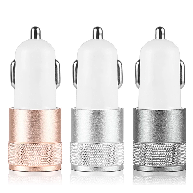 

Mini Dual USB Car Charger Aluminium Alloy Dual-Port 2-Port Rapid-Charge Durable Fast ChargerFor IPad IPhone Android Phone 5V/1A