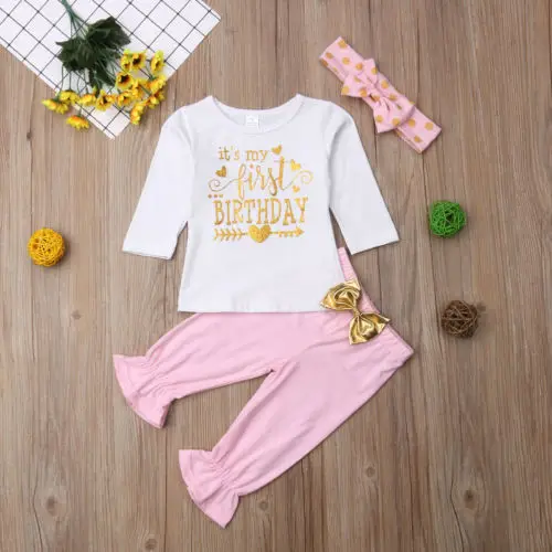 

PUDCOCO Baby Girl First Birthday Outfits Clothes T shirt Top Blouse Pants 3PCS Set 0-24M