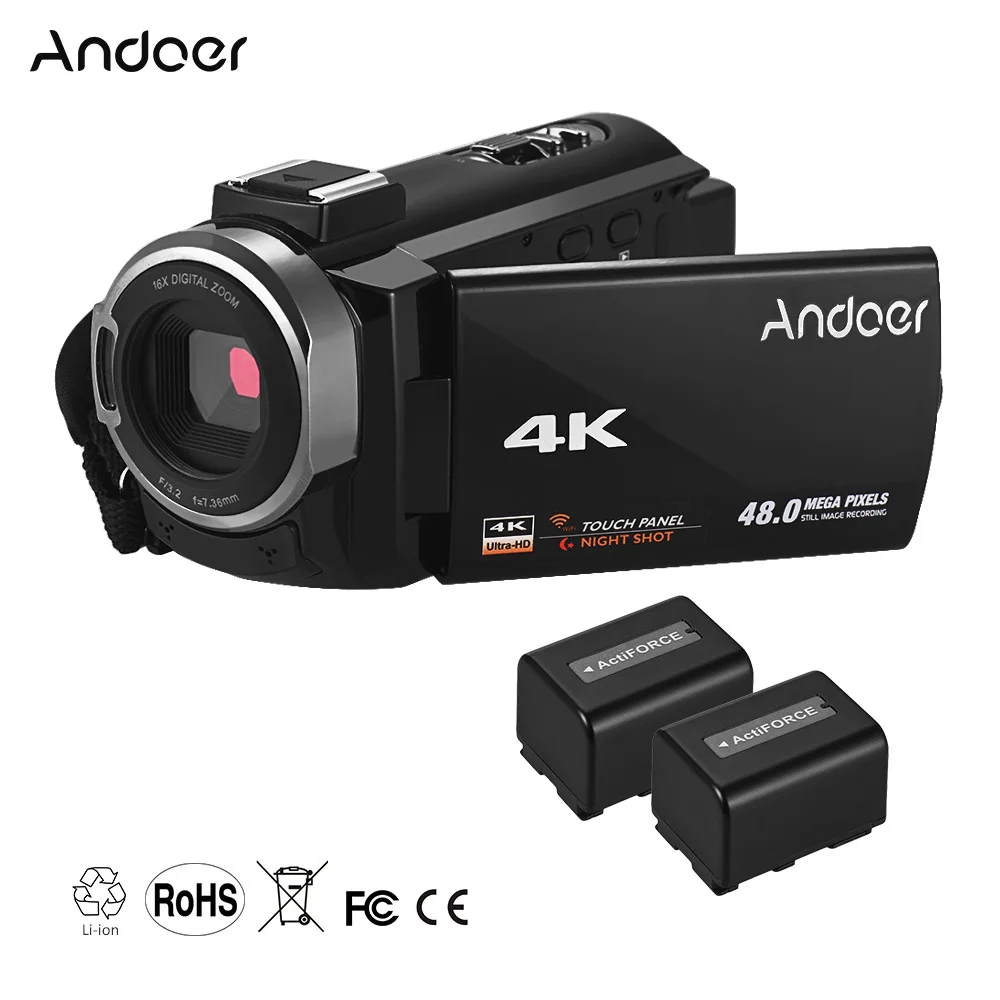 Портативная Цифровая видеокамера Andoer 4K HD DV 16X цифровой зум 3-дюймовый сенсорный