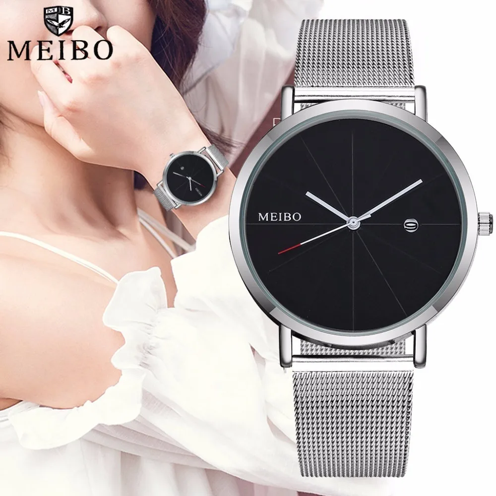 

Women Stainless Steel Simple Watch With Calendar Luxury Ladies Quartz Wristwatches Clock MEIBO Brand Relogio Feminino