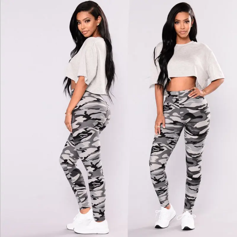 

Gray Green Women Camouflage Pants Fashion Capri Pants Ankle-Length Sweatpants Streetwear Camo Leggings Pants