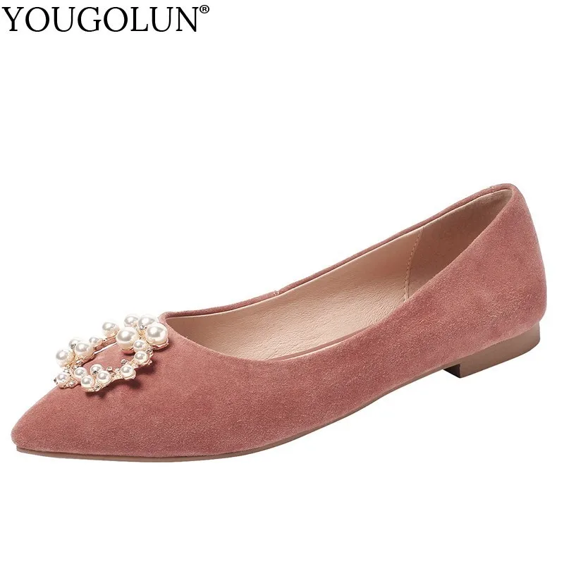 

Women Genuine Leather Loafers New String Bead Flat Shoes Spring Ladies Flats Fashion Woman Black Pink Pointed Toe Shoes C075