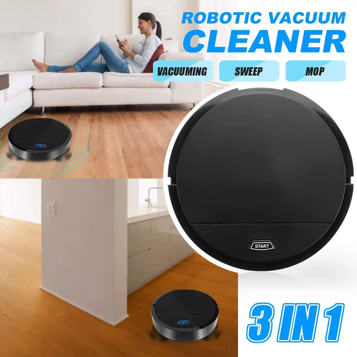 

3 in 1 1800PA Auto Smart Intelligent Robot Vacuum Cleaner Sweeping Mopping Machine USB Rechargeable