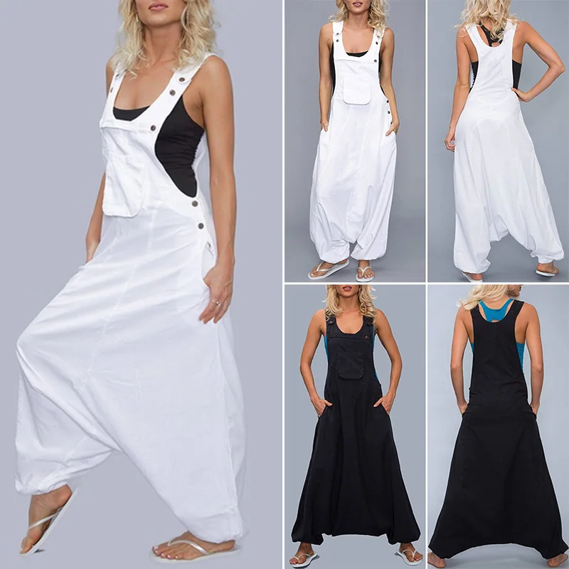 

Ladies Sleeveless Baggy Loose Romper Overalls Solid Color Casual Summer Jumpsuit