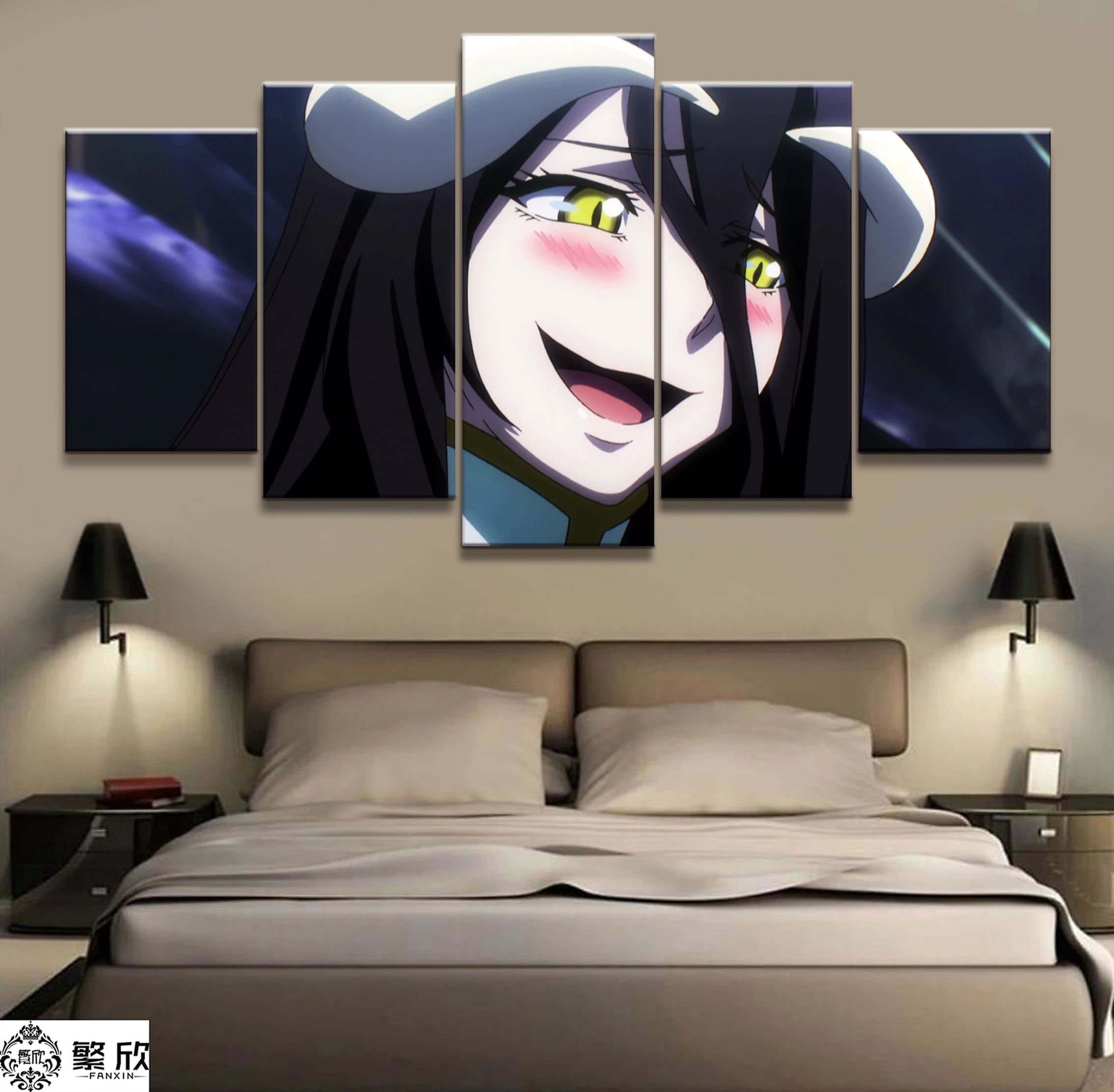 

Home Decor Modular Canvas Picture 5 Piece Overlord Albedo Animation Painting Poster Wall For Home Canvas Painting Wholesale