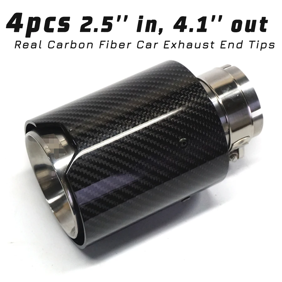 

4Pcs Real Carbon Fiber Car Exhaust End Tips 2.5'' in, 4.1'' out With Logo Glossy Black Universal for BMW