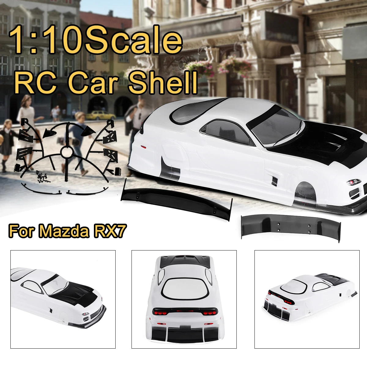

1/10 Clear RC Car Shell Modification For Mazda RX7s Wheelbase 250mm PVC 1:10 Painted Body Shell with Spoiler Part