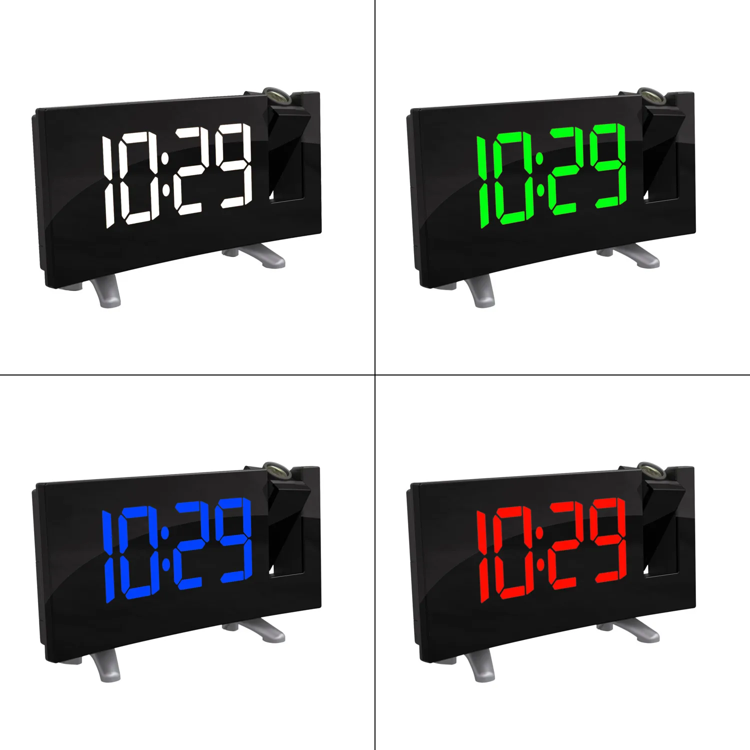 

Digital Projector Radio Alarm Clock Snooze Timer LED Display 7.1inch Wide Curved Screen USB 180 Degree Table Wall FM Radio Clock