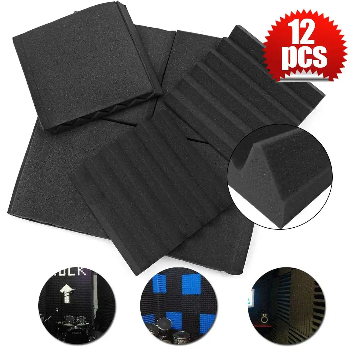 

12 Pcs 30x30x4.5cmcm Soundproofing Foam Studio Acoustic Sound Treatment Absorption Wedge Tile Room Studio Sound Absorption