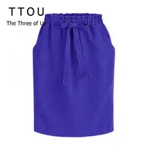 TTOU весенние элегантные миди-юбки Женская Офисная летняя юбка-карандаш хлопок эластичная талия посылка юбка до бедра юбка с бантом зеленая