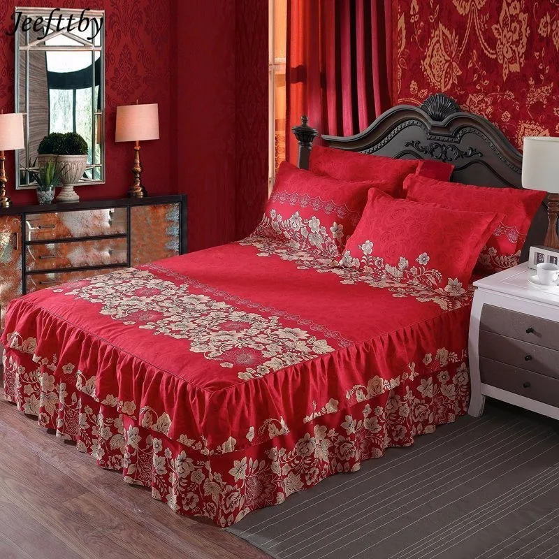 

Korean Version Plant Flower Pattern Decoration Fit Bed Skirt Bedding Set 3pcs Large Bed Linen Bed Cover Pillowcase Home Textiles