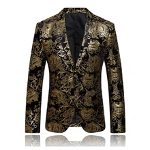 Мужская мода золотистого тиснения костюм Блейзер платье официальные Топы Vogue мужские роскошные две кнопки тонкий костюм для фитнеса куртки мужские