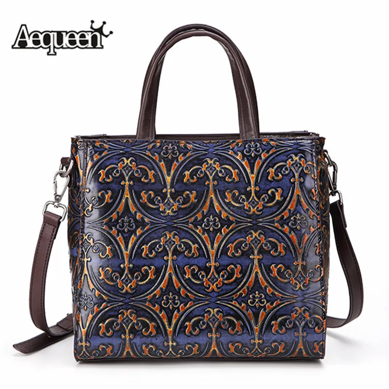 

AEQUEEN Women Genuine Leather Handbag And Purses Retro Embossing Crossbody Bag Female Shoulder Bag Hand Sac A Main Femme Tote