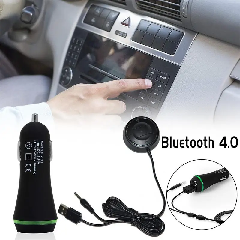 Bluetooth 4.0 Hands Free Car Kit With NFC Function +3.5mm AUX Receiver Music Aux Speakerphone 2.1A USB Car Charger