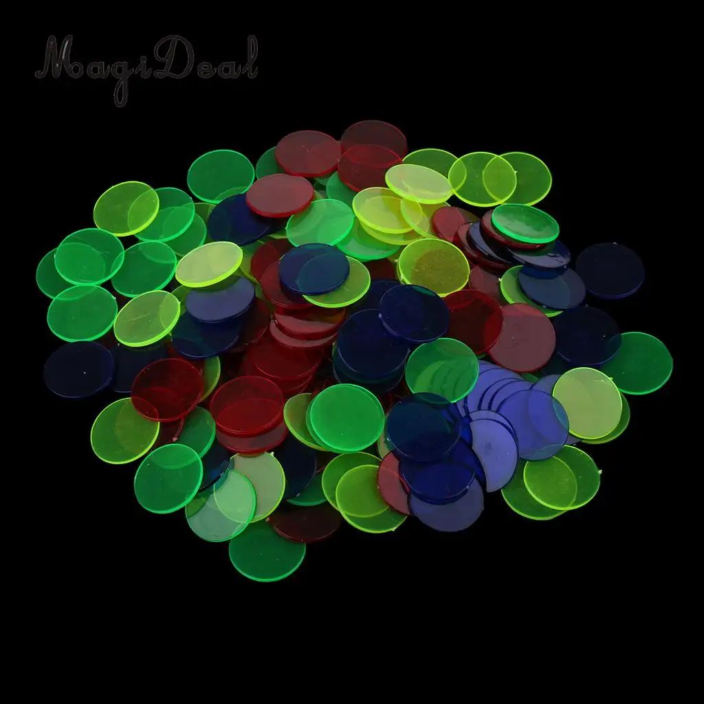 MagiDeal 200pc Translucent Bingo Chips 3/4 Inch Poker Chips for Bingo Poker Board Game Cards Casino Accessory Mixed Color