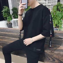 t-shirt 2019 summer short-sleeved male Korean version loose half-sleeved student shirt trend handsome sleeve Black Free shipping t-shirt 2019 summer short-sleeved male Korean version loose half-sleeved student shirt trend handsome sleeve Black Free shipping