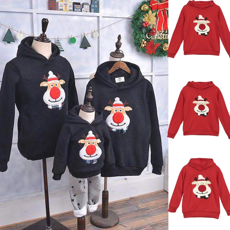 

Christmas Clothes Mom Dad Kids Santa Claus Long Sleeve Hoodie Pullover Sweatshirt Jumper Family Matching Warm Autumn Casual Tops