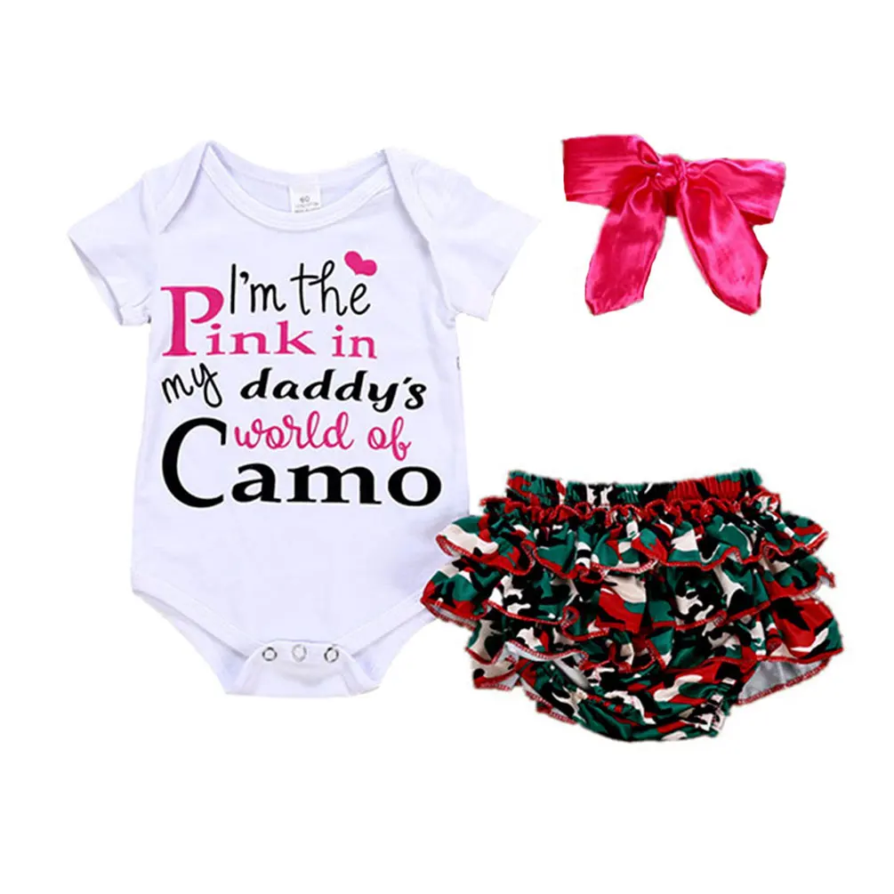 

Fairy Baby 2019 Brand New 3pcs Summer Dress For Girls Cute Camo Letter Bowknot Bobysuit Kids Dresses For Girls Clothes Set 6-24M