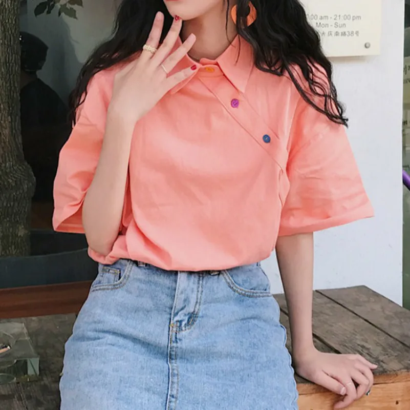 

XUXI Harajuku Embroidery Summer Quick Dry Breathable Lapel T-shirt Women Ball Camisetas Short Sleeve Top Tee One Size FZ174