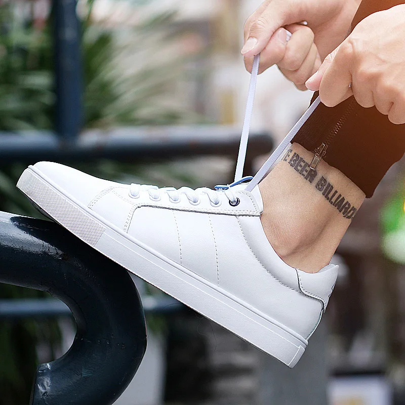 

mens loafers leather Men's Spring Autumn New Cowskin White Shoes Student Board Breathable Leisure mens shoes genuine leather