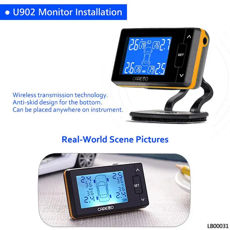 Car Tire Pressure Monitoring System Automatic Alarm Wireless TPMS 4 External Internal Sensor Tire Temperature Monitoring U902L
