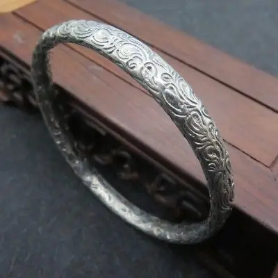 

Solid 925 Sterling Silver 6mm Feather Pattern Round Bangle 61mm Diameter