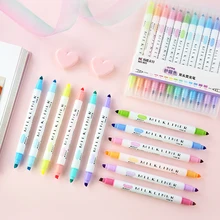 SIXONE – stylo marqueur Double tête, 12 pièces/ensemble, joli surligneur Fluorescent Mildliner, marqueur de couleur, fournitures scolaires, Kawaii