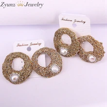 5 пар ZYZ335-6371 натуральный жемчуг серьги проложить Золотой горный хрусталь круглый жемчуг Серьги fresh жемчуг серьги-гвоздики ASOS