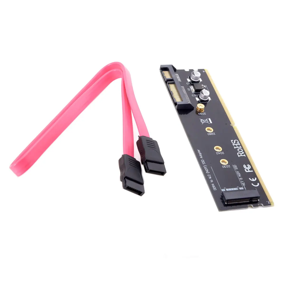 

SATA 22pin Hard Disk to M.2 NGFF B/M-key SSD Adapter PCBA with DDR4 Connector Holder Black