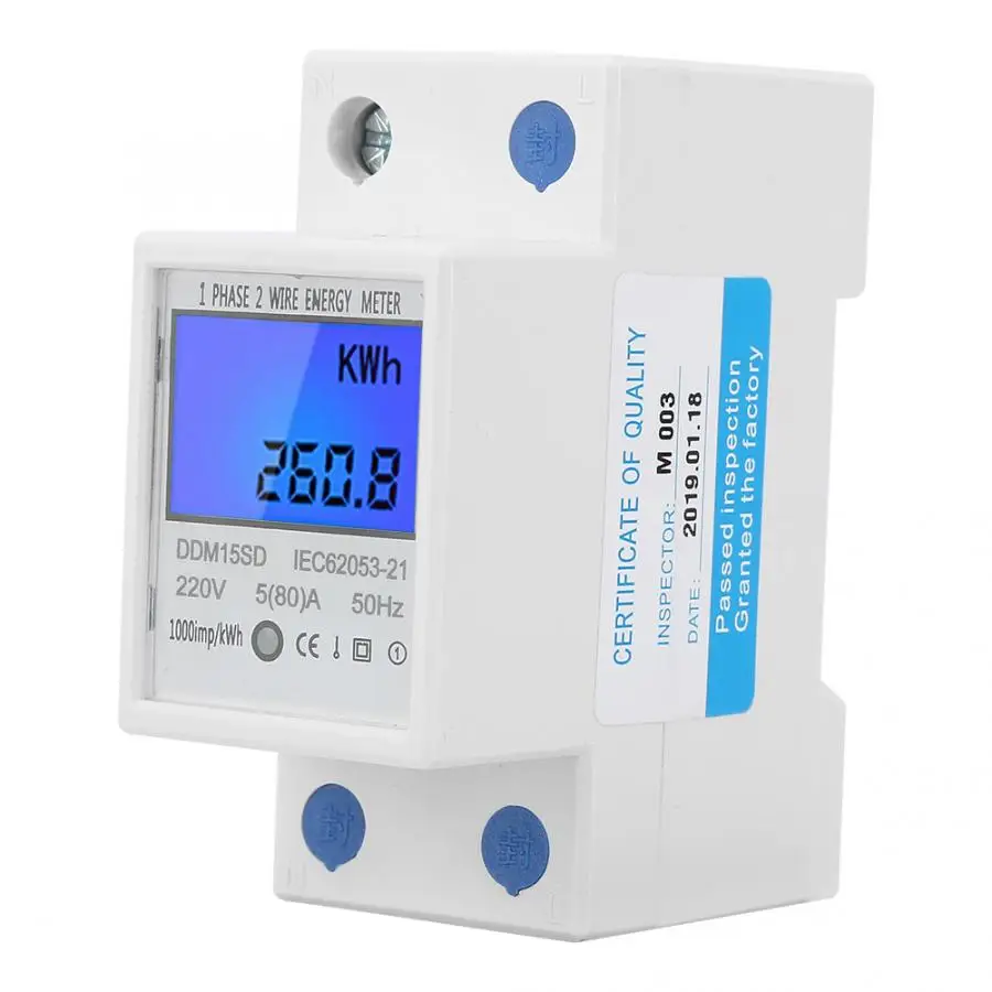 

1-10pcs Din-rail Energy Meter 5-80A DDM15SD LCD Backlight Digital Display Single Phase Electronic Energy KWh Meter