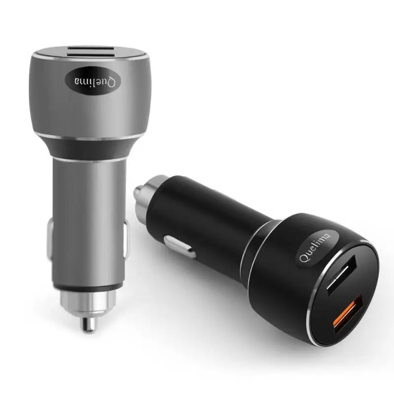 Черный/серый Quelima Dual 2 USB порт QC3.0 быстрая зарядка автомобильное зарядное