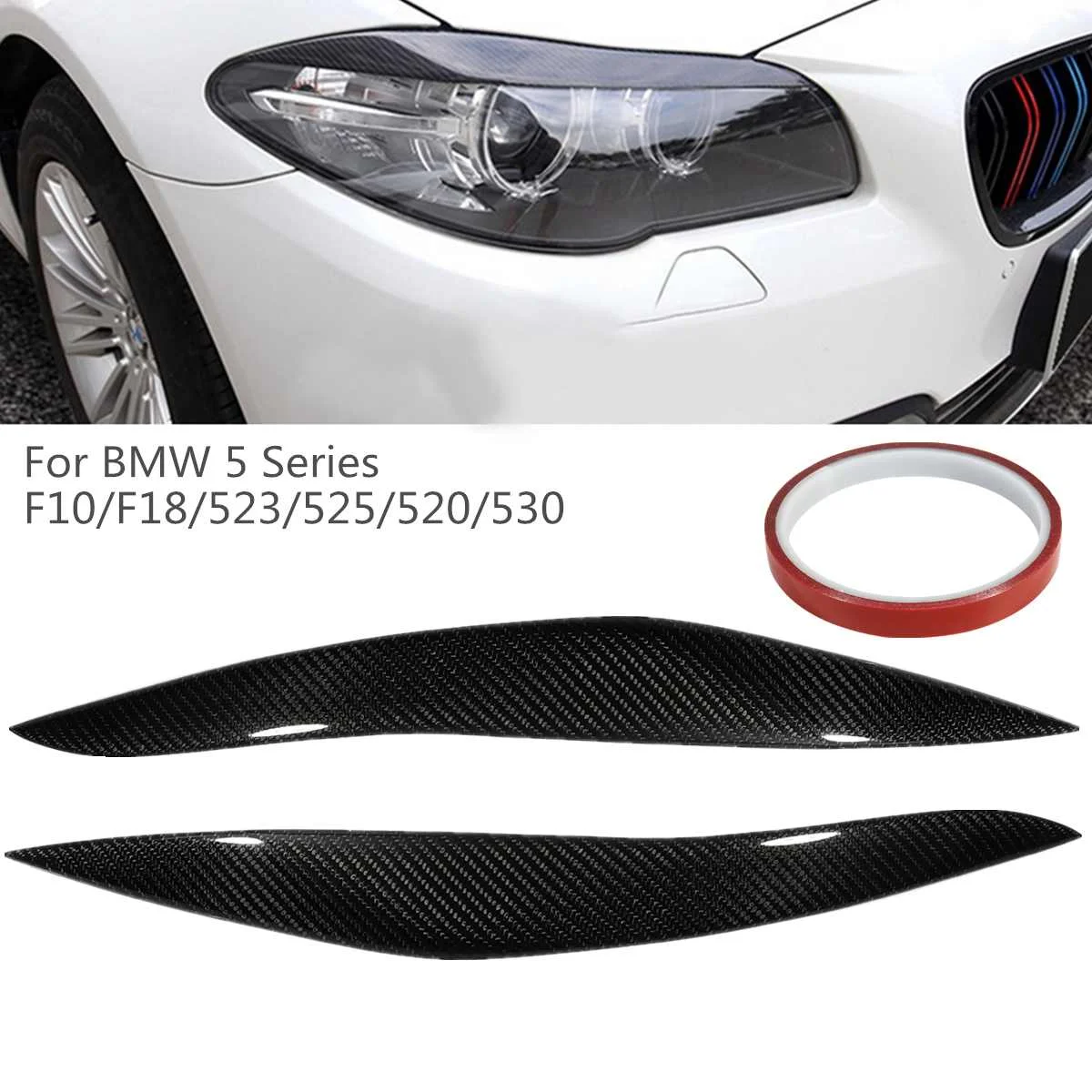 

2PC Durable For BMW 5 Series F10/F18/523/525/520/530 2010-2016 Headlight Eyelids Eyebrow Cover Carbon Fiber Glossy UV-Coating