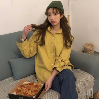 

Lychee Girls Solid Color Minimalist Women Blouses Shirts Long Sleeve Turn Down Collar Female Blouses Spring Autumn Shirts